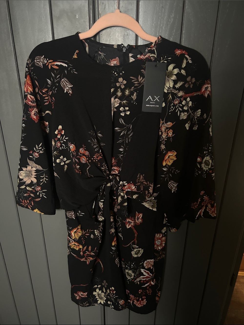 Armani Exchange Black Floral Tie-Front Dress